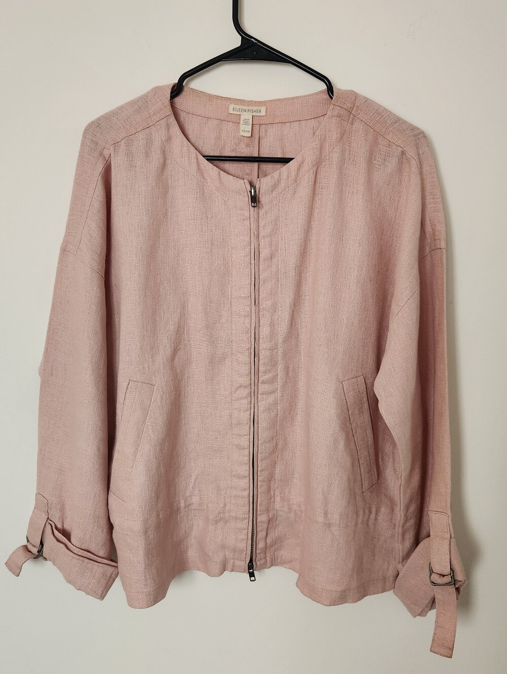 Eileen Fisher Powder Organic Linen Round Neck Drawstring Jacket XS